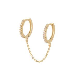 KIKICHIC CZ Chain Huggie Hoop Earrings Gold Handcuff Double Piercing NWT